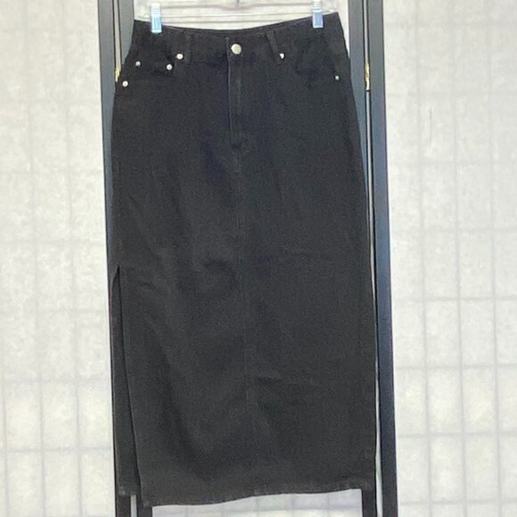 SHEIN Dresses & Skirts - Shein Black Denim Pencil Skirt 6 Midi High Side Slit Stretch Jeans